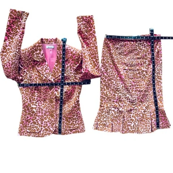 🔴 🇪🇸 SPAIN BLANCO PINK VELVET ANIMAL PRINT CHEETAH 2 PIECE SKIRT & JACKET SET - Picture 4 of 8